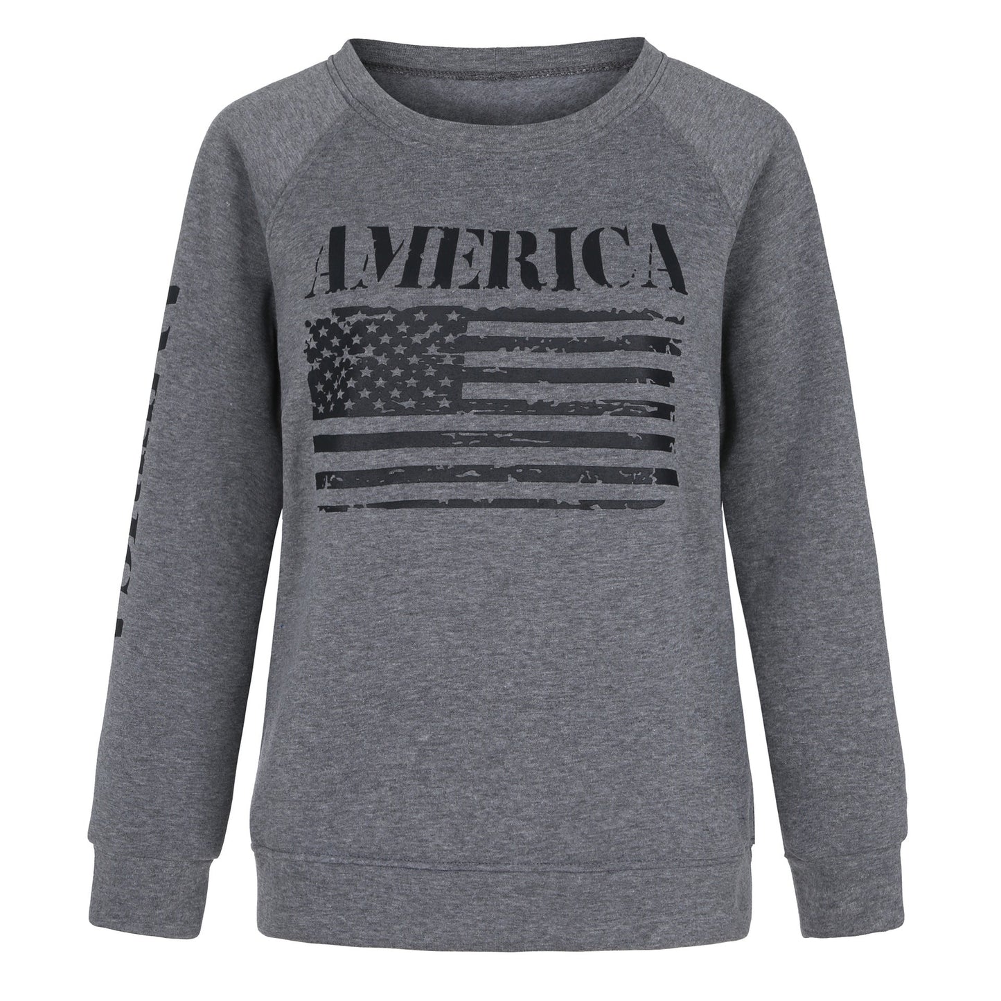 Damen Sweatshirt American Flag Print Lässig Grau Eveloria