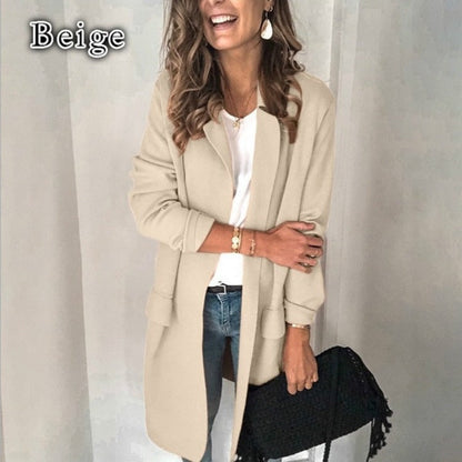 Damen Langjacke Locker Passform mit Taschen Eveloria