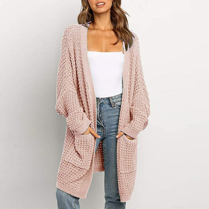 Damen Grobstrick-Cardigan mit Taschen Locker Passform Beige