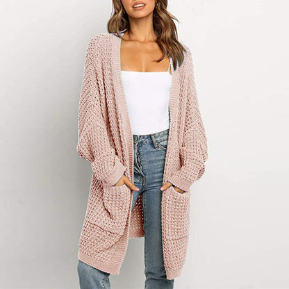 Damen Grobstrick-Cardigan mit Taschen Locker Passform Beige