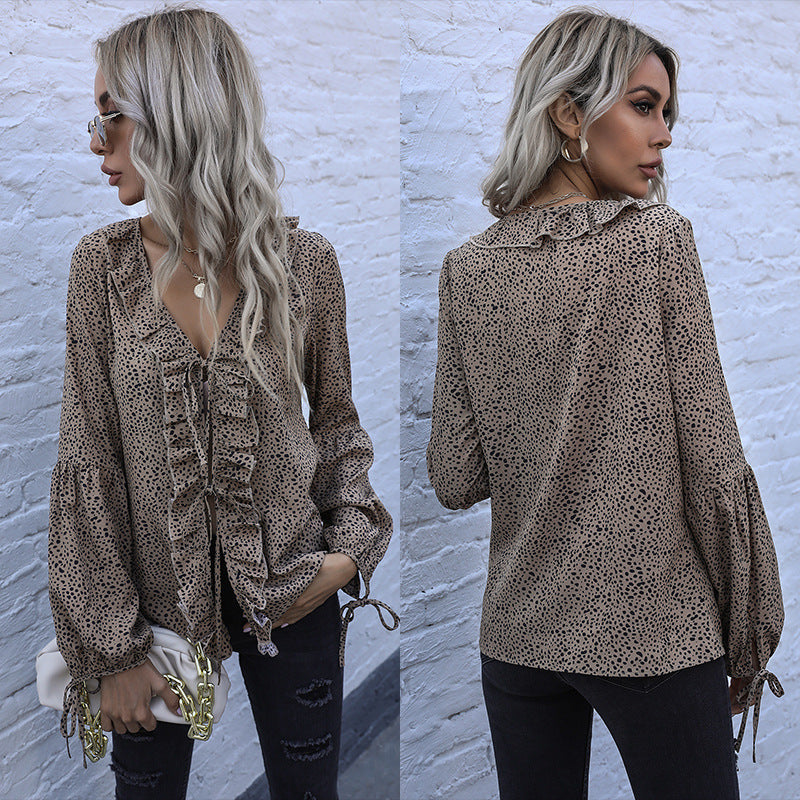 Damen Bluse Rüschendetails Puffärmel Elegante Bluse