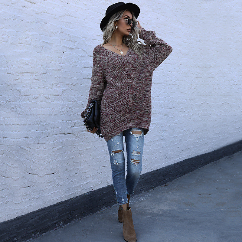 Damen Oversized Strickpullover V-Ausschnitt Eveloria