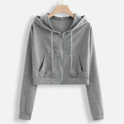 Damen Cropped Kapuzenjacke Baumwolle Kängurutaschen Eveloria