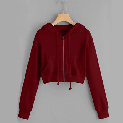 Damen Cropped Kapuzenjacke Baumwolle Kängurutaschen Eveloria