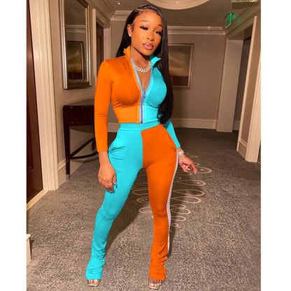 Damen Jumpsuit Hochkragen Elegant Seitenschlitze Eveloria