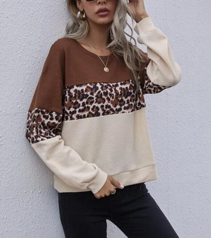 Damen Pullover Leopardenmuster Strukturiert Grau - Eveloria