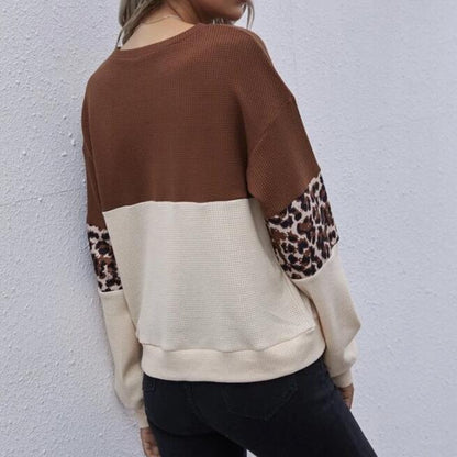 Damen Pullover Leopardenmuster Strukturiert Grau