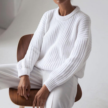 Damen Grobstrickpullover Weite Ärmel Rundhalsausschnitt Eveloria