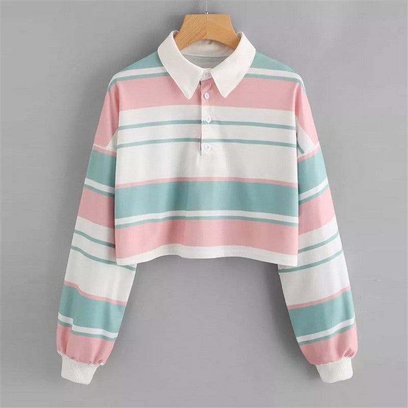 Damen Polo-Shirt Crop-Design Farbblockmuster Eveloria - Eveloria