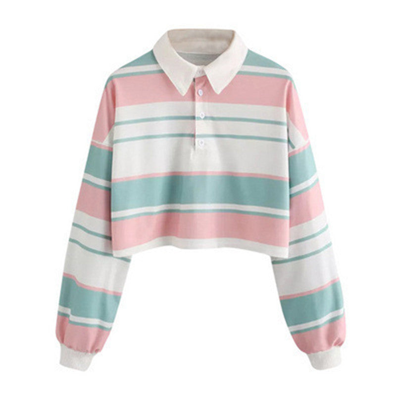 Damen Polo-Shirt Crop-Design Farbblockmuster Eveloria