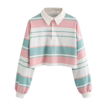 Damen Polo-Shirt Crop-Design Farbblockmuster Eveloria