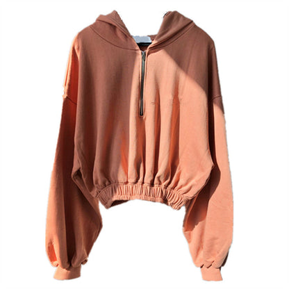 Damen Cropped Sweatjacke Halbhohem Kragen Eveloria