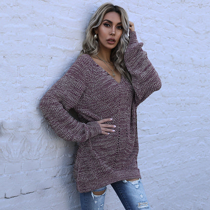 Damen Oversized Strickpullover V-Ausschnitt Eveloria