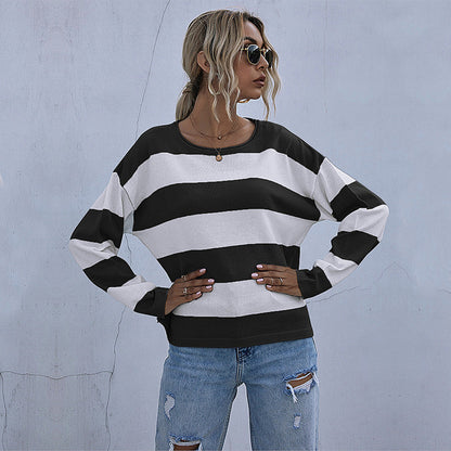 Damen Oversized Pullover Breite Streifen Eveloria