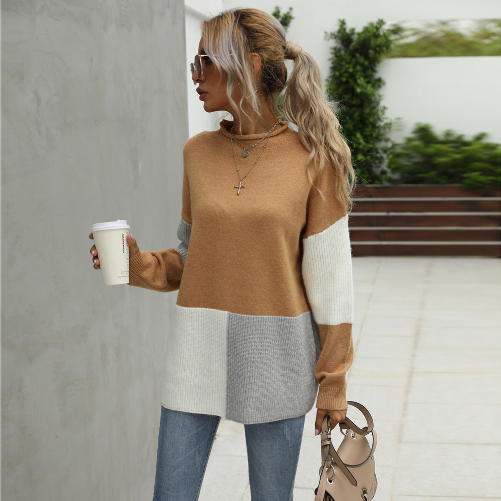 Damen Pullover Lässig Farbblockelemente Eveloria