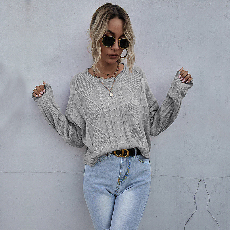 Damen Strickpullover Oversized Zopfmuster Beige