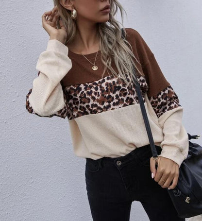 Damen Pullover Leopardenmuster Strukturiert Grau