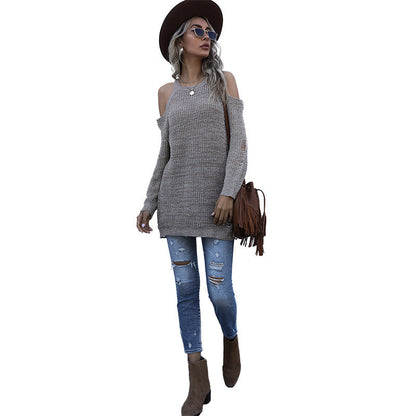 Damen Off-Shoulder Strickpullover Luftig Modern Eveloria