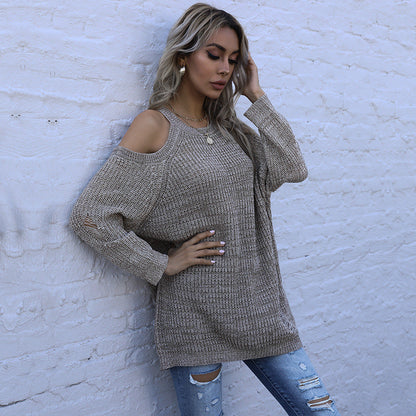 Damen Off-Shoulder Strickpullover Luftig Modern Eveloria