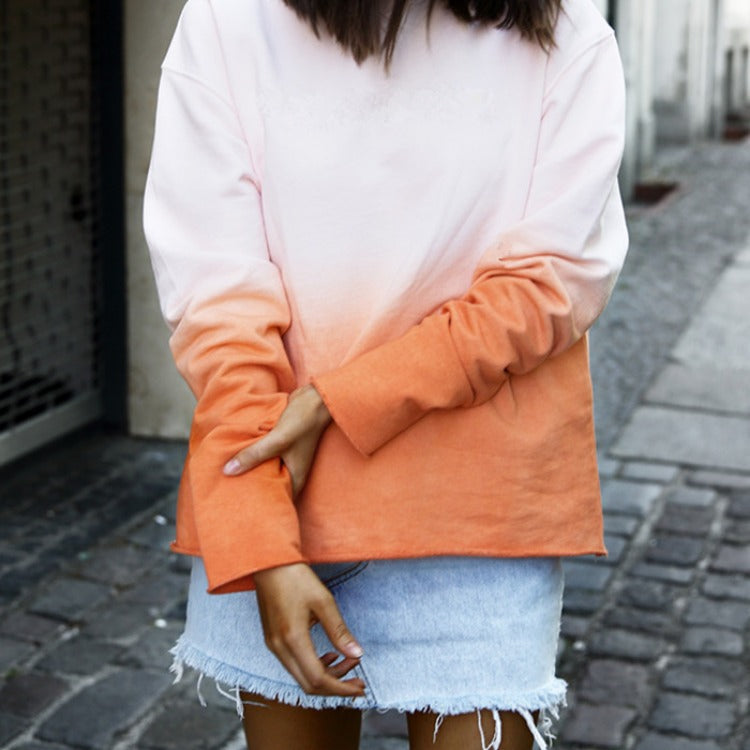 Damen Sweatshirt Relaxed Fit Farbverlauf Lässig Grau Eveloria