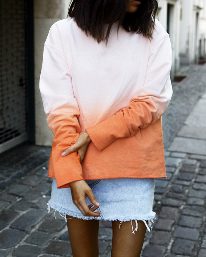 Damen Sweatshirt Relaxed Fit Farbverlauf Lässig Grau Eveloria
