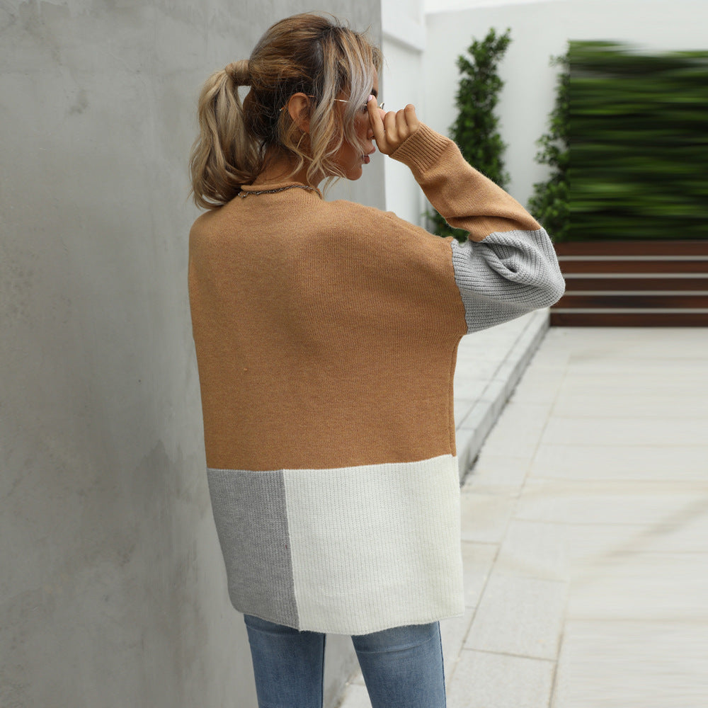 Damen Pullover Lässig Farbblockelemente Eveloria