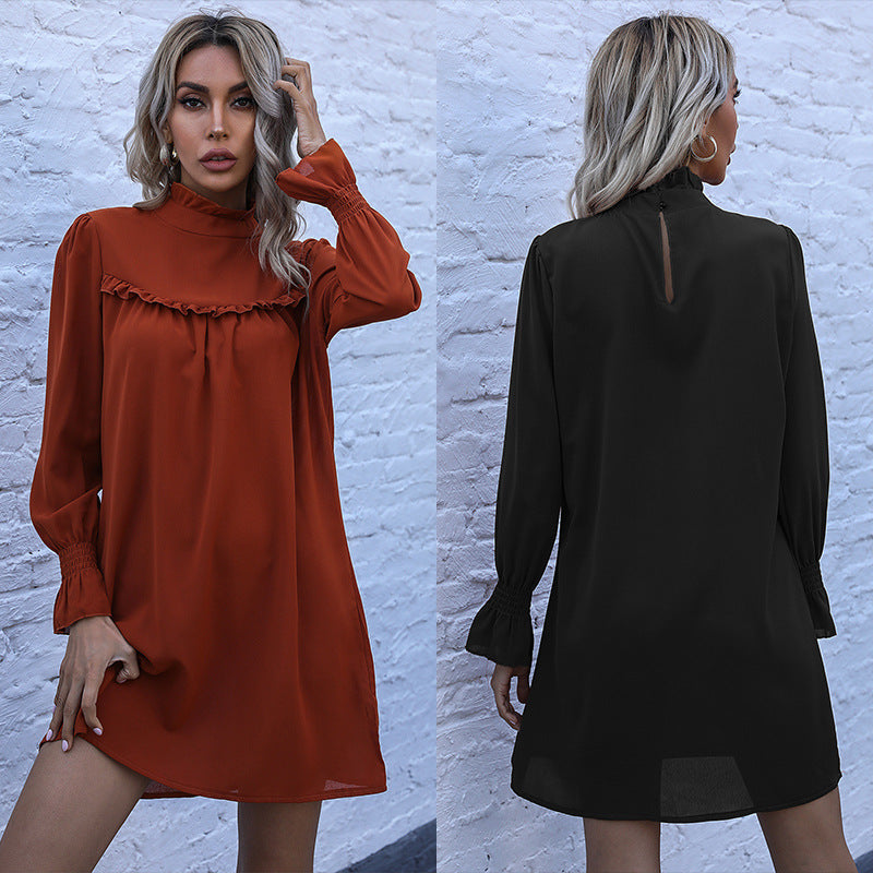 Damen Minikleid mit Puffärmeln und Rüschendetails Eveloria