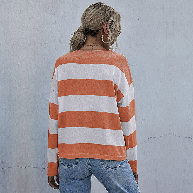 Damen Oversized Pullover Breite Streifen Eveloria