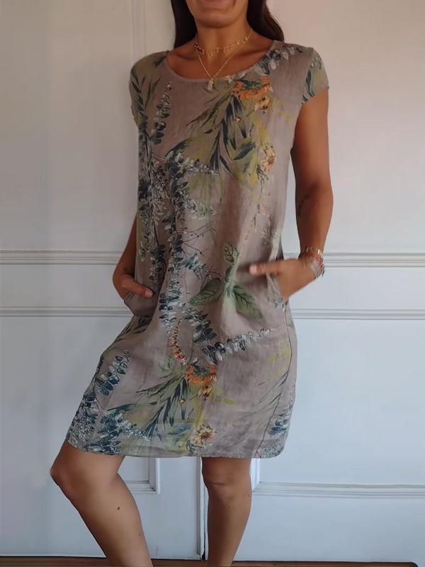 Damen Sommerkleid Blattmuster Leicht Grün