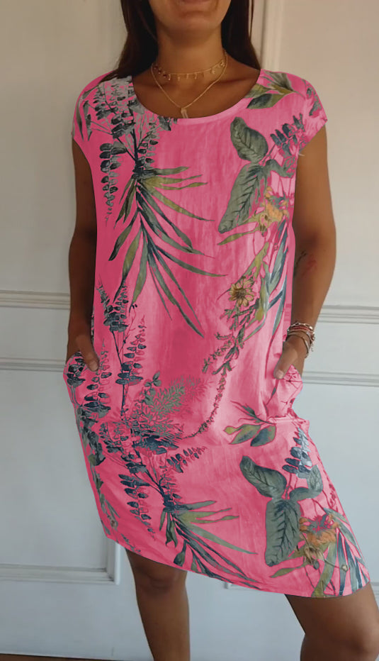 Damen Sommerkleid Blattmuster Leicht Grün