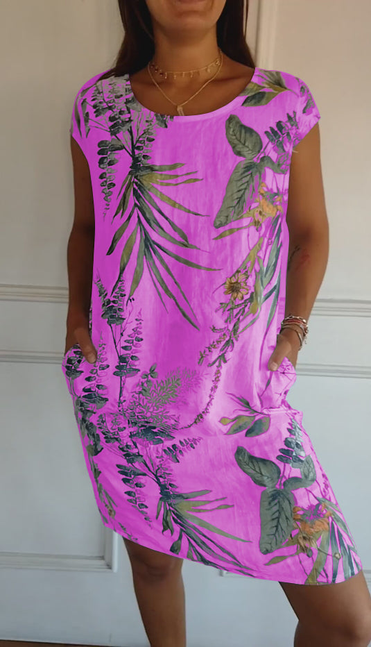 Damen Sommerkleid Blattmuster Leicht Grün