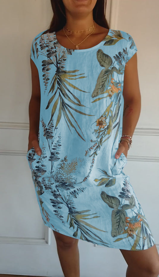 Damen Sommerkleid Blattmuster Leicht Grün