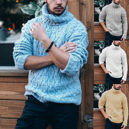 Herren Grobstrickpullover Hoher Kragen Strukturiertes Zopfdesign Warm