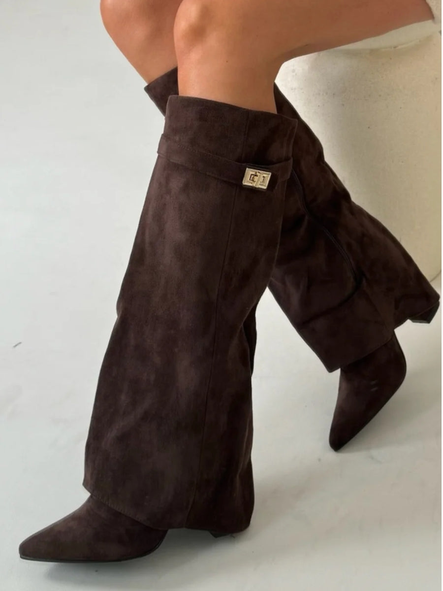 Damen Kniehohe Stiefeletten Elegant Leder