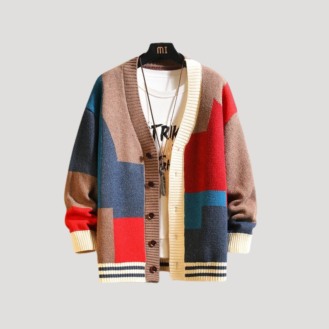 Damen Strickcardigan Colorblock mit Knöpfen