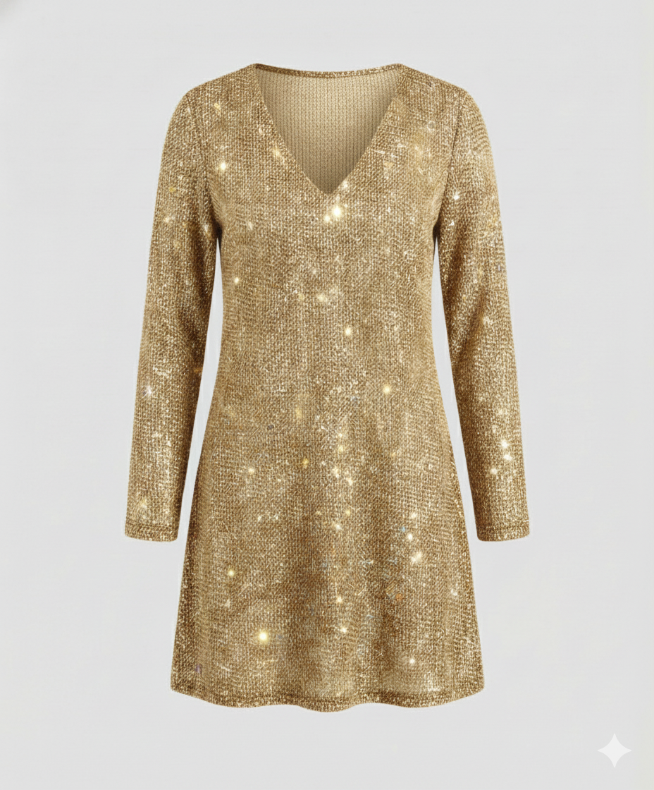 Damen Langarmkleid Pailletten