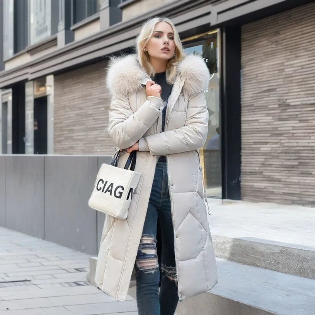Damen Winterjacke mit Kapuze und Fellbesatz Lang - Eveloria