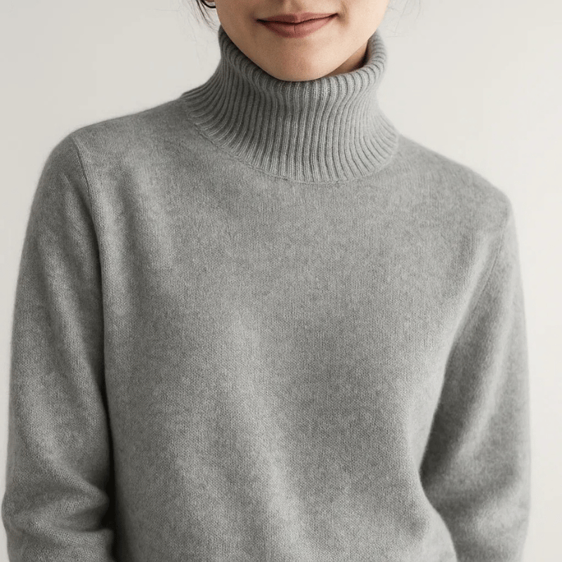 Eveloria Damen Cashmere Pullover Turtlebecke Beige