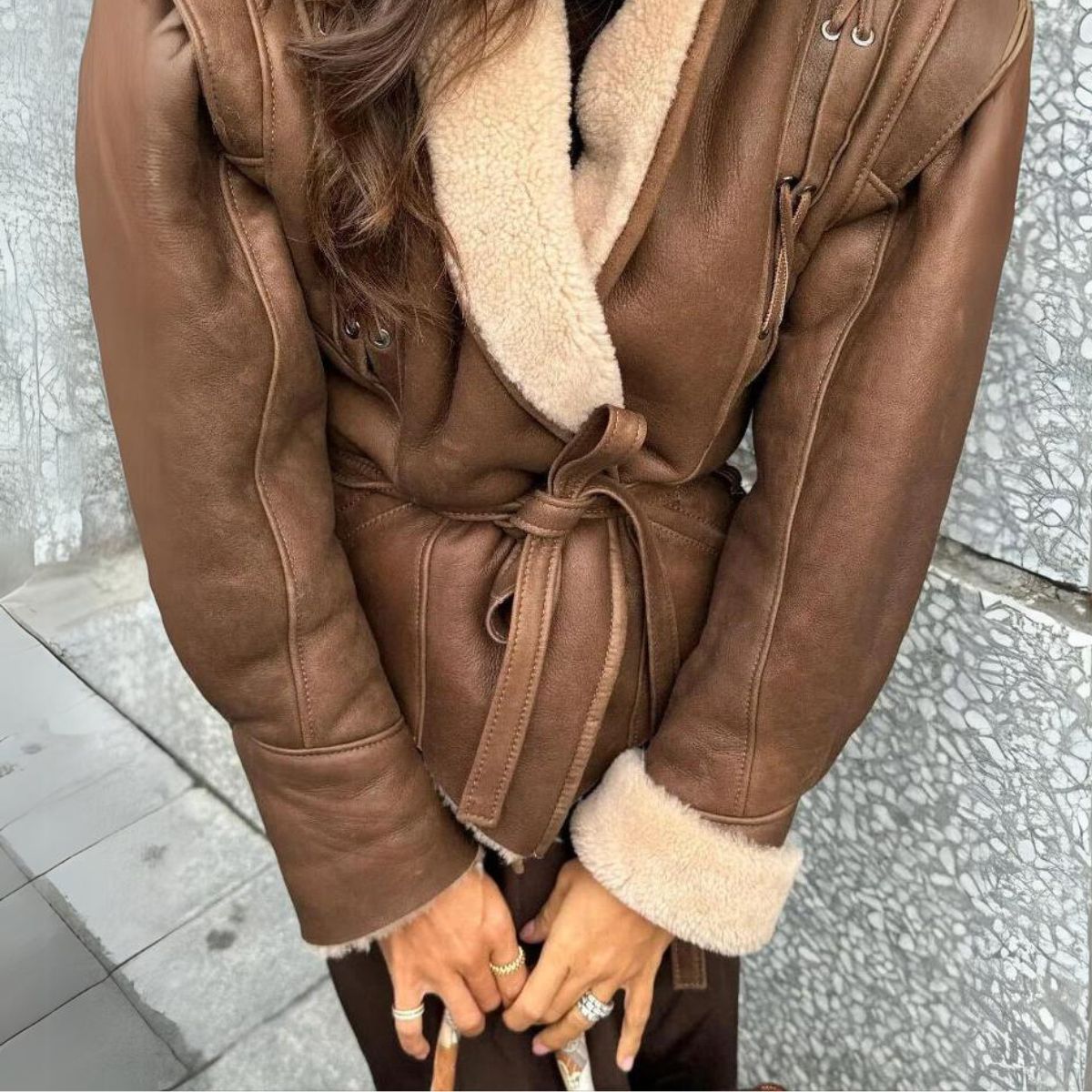 Paloma Damen Kunstlederjacke Teddyfutter Schnürung