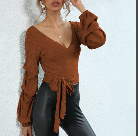 Damen Wickeltop mit Volumenärmeln Eveloria