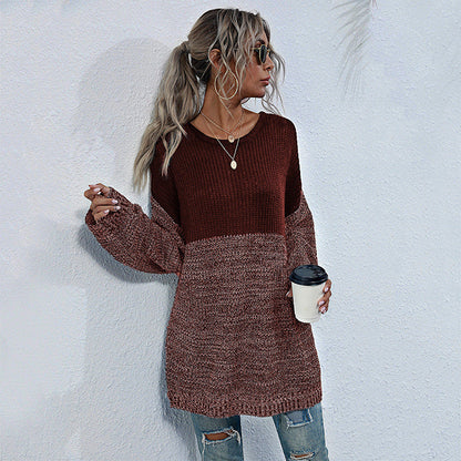 Damen Strickpullover Oversized Lässig Farbkontrast