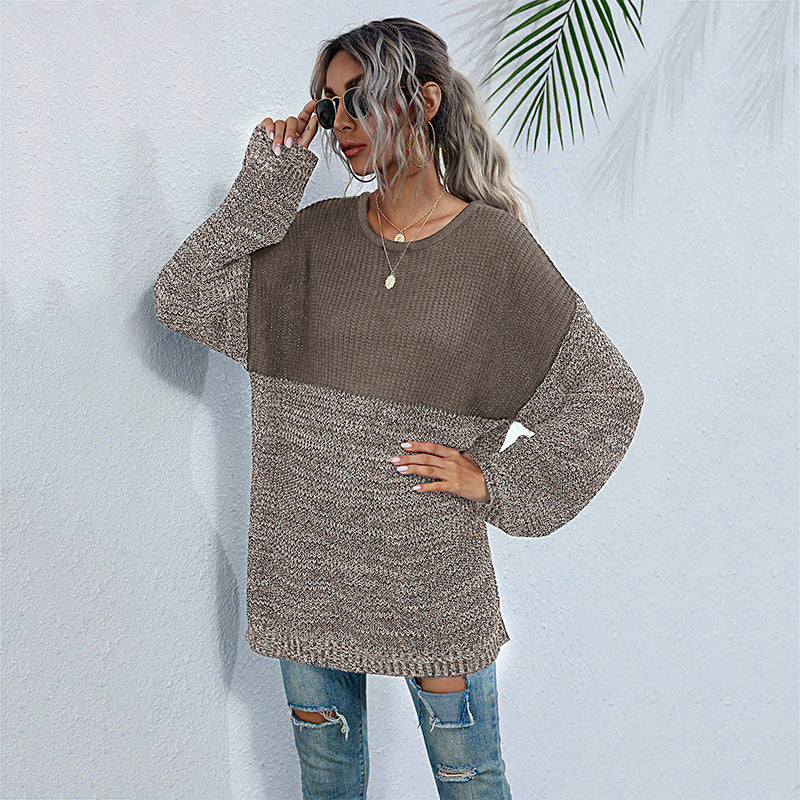 Damen Strickpullover Oversized Lässig Farbkontrast