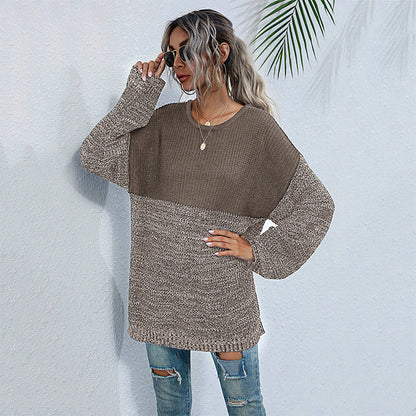 Damen Strickpullover Oversized Lässig Farbkontrast