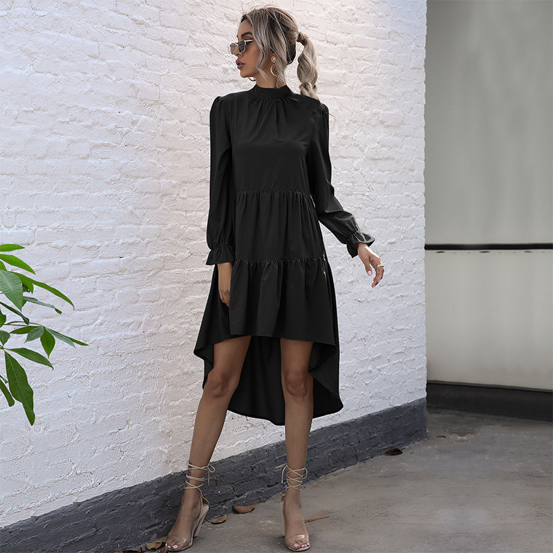 Damen Asymmetrisches Wickelkleid Voluminöse Rüschen Eleganter