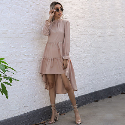 Damen Asymmetrisches Wickelkleid Voluminöse Rüschen Eleganter