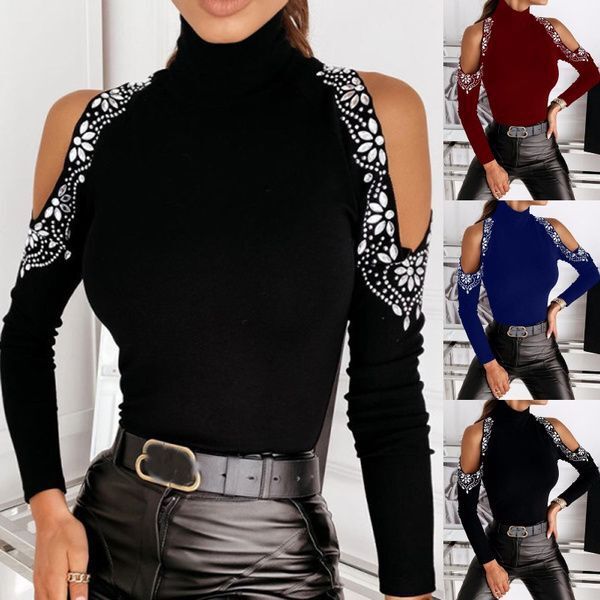 Damen Turtleneck-Oberteil Offene Schultern Spitzenverzierung Eveloria - Eveloria