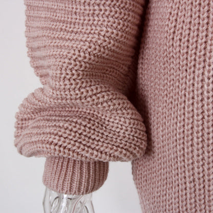 Damen Strickpullover Oversized Schulterfrei Eveloria