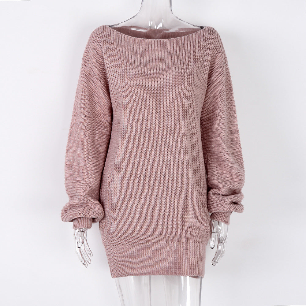 Damen Strickpullover Oversized Schulterfrei Eveloria