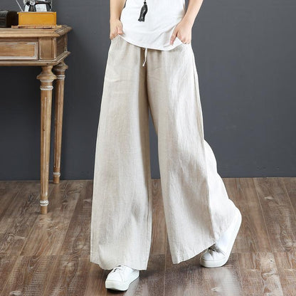 Damen Leichte Hose Elastischer Bund Luftig Weiß
