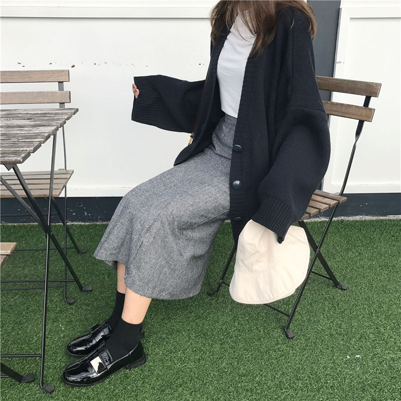 Damen Strickcardigan Groß Lässig Knöpfe Beige